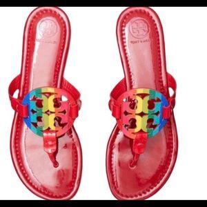 Tory Burch Miller sandals Rainbow/ ruby red sz 8.5